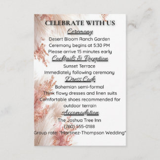 D'accompagnement Carte de détails de mariage avec herbe des pampas 