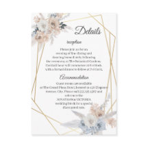 Carte de détails de mariage bleu poussiéreux beige