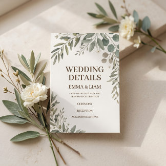 D'accompagnement Carte de détails de mariage botanique vert sauge