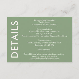 D'accompagnement Carte de détails de mariage botanique vintage Dé