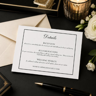 D'accompagnement Carte de détails de mariage classique noir et blan