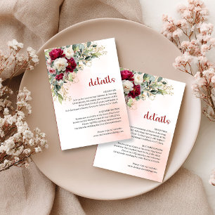 D'accompagnement Carte de détails de mariage élégante en bordeaux e