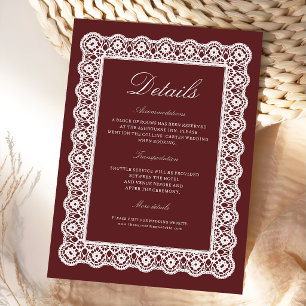 D'accompagnement Carte de détails de mariage en burgundy avec dente