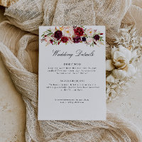 carte de détails de mariage floral bordeaux et ros