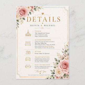 D'accompagnement Carte de détails de mariage floral rose pastel | A