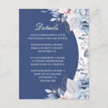 Carte de détails de mariage florale bleu poussiére
