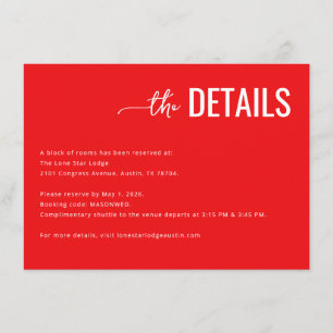 D'accompagnement Carte de détails de mariage minimaliste rouge vif