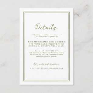 D'accompagnement Carte de détails de mariage moderne vert olive