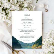 Carte de détails de mariage montagne lacustre