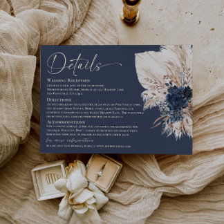 D'accompagnement Carte de détails de mariage Navy Blue Boho Pampas
