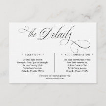Carte de détails de mariage noir et blanc