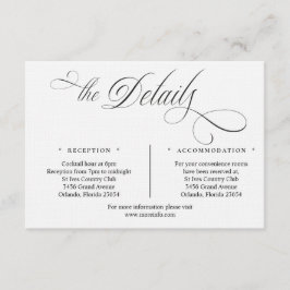 D'accompagnement Carte de détails de mariage noir et blanc