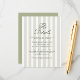 D'accompagnement Carte de détails de mariage rayée vert sauge