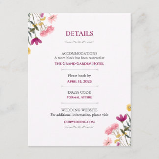 D'accompagnement Carte de détails de mariage Wildflower Romance | F