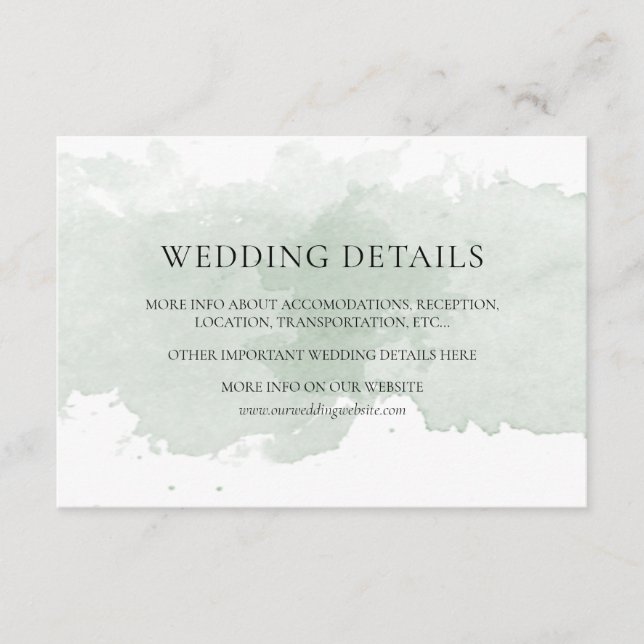 D'accompagnement Carte de détails du mariage d'aquarelle verte Abst (Devant)