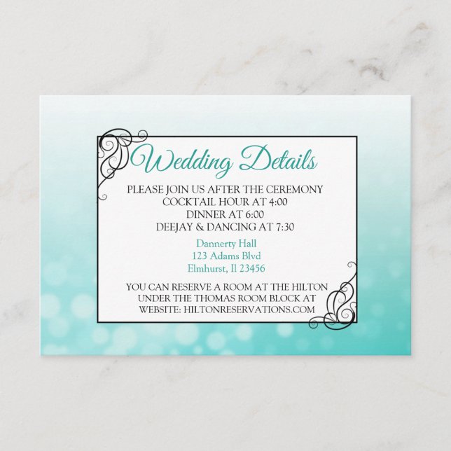 D'accompagnement Carte de détails du Mariage de bulles turquoises (Devant)