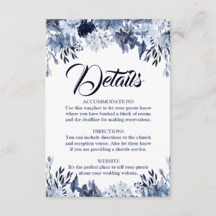 D'accompagnement Carte de détails du Mariage de fleurs bleu foncé