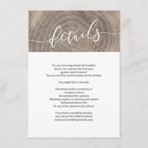 D'accompagnement Carte de détails du mariage en bois rustique