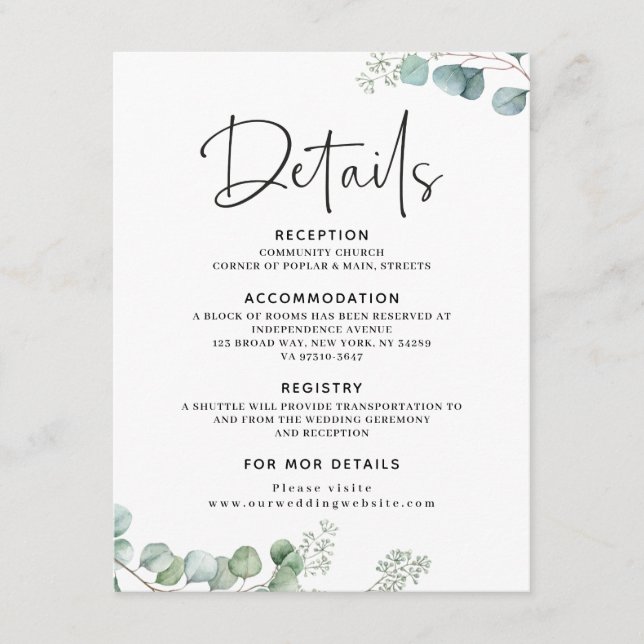 D'accompagnement Carte de détails Mariage Eucalyptus (Devant)