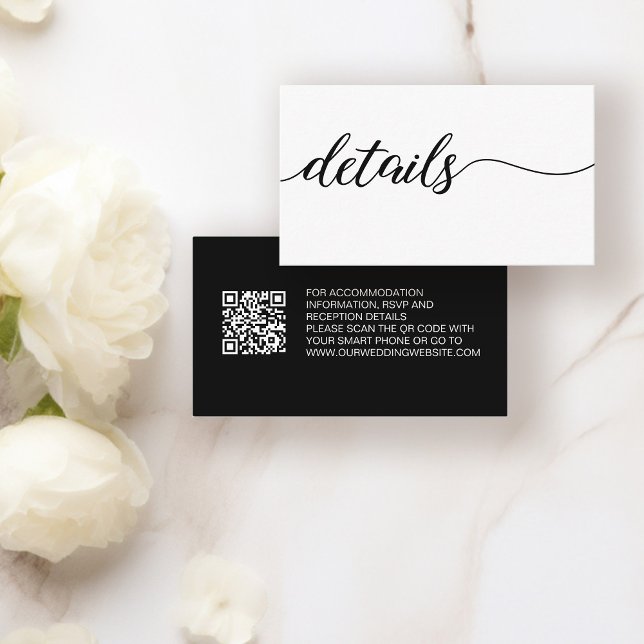 D'accompagnement Carte de détails minimaliste du mariage (Black and white details wedding website qr code wedding insert enclosure card)