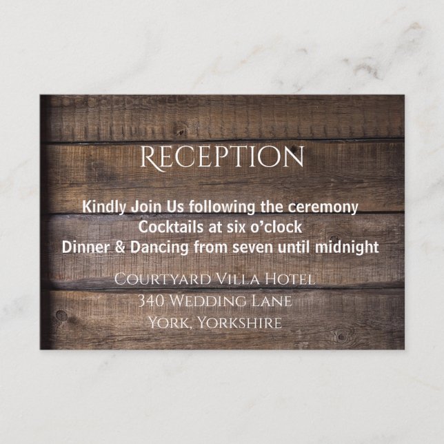 D'accompagnement Carte de la réception de mariage rustique en bois (Devant)