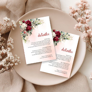 D'accompagnement Carte de mariage classique fleurs bordeaux dorées