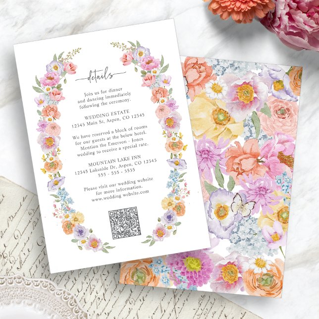 D'accompagnement Carte de mariage colorée à insérer dans l'envelopp (Bold Colorful Floral Wedding Enclosure Card QR Code by Painted Paperie
)