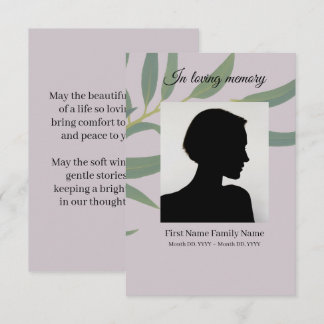 D'accompagnement Carte de prière funéraire Eucalyptus