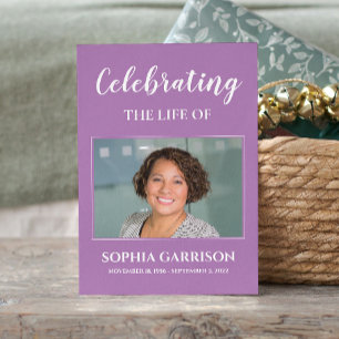 D'accompagnement Carte de prière funéraire violet blanc avec photo