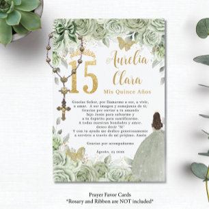 D'accompagnement Carte de prière Sage Green Floral Gold Quinceañera