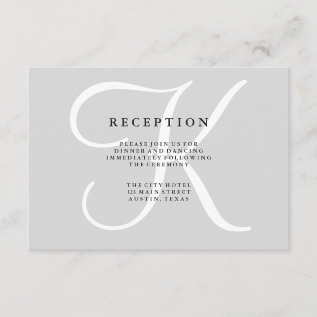 D'accompagnement Carte de réception de mariage en monogramme gris c (Devant)