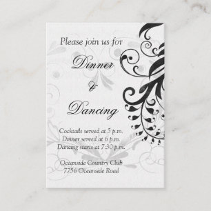 D'accompagnement Carte de réception de mariage floral noir et blanc