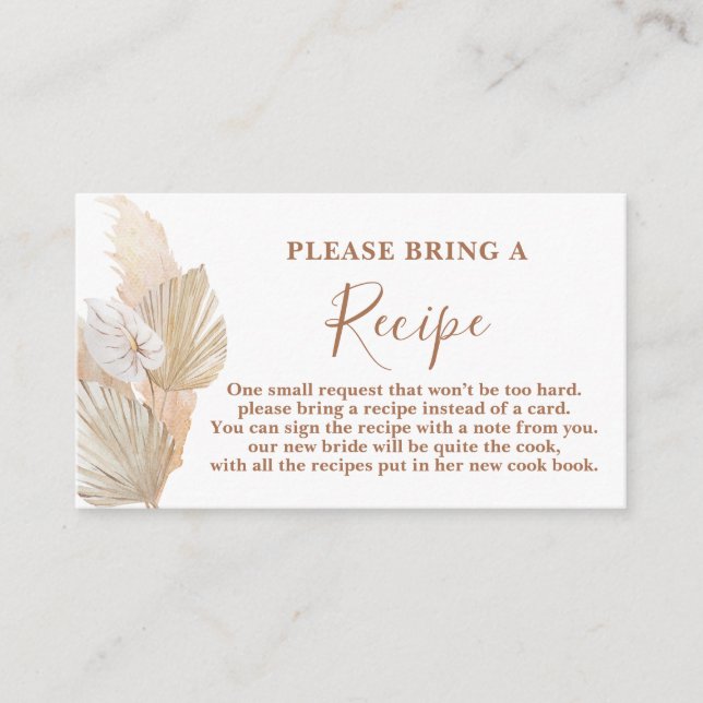 D'accompagnement Carte de recette de Baby Shower avec herbe de Pamp (Devant)