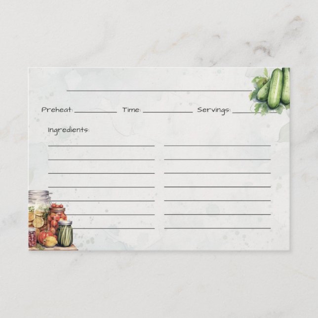 D'accompagnement Carte de recette de base Pickle Jar (Devant)