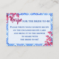 Carte de recette de mariage italienne bleue avec f