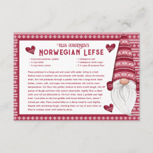 D'accompagnement Carte de recette Gnome Lefse rouge et blanc