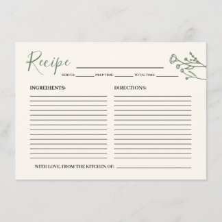 D'accompagnement Carte de recette pour la mariée Rustique Fleur sau