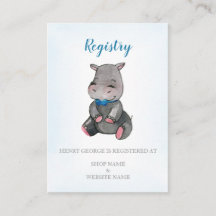 Carte de registre | Baby shower | garçon| Hippo