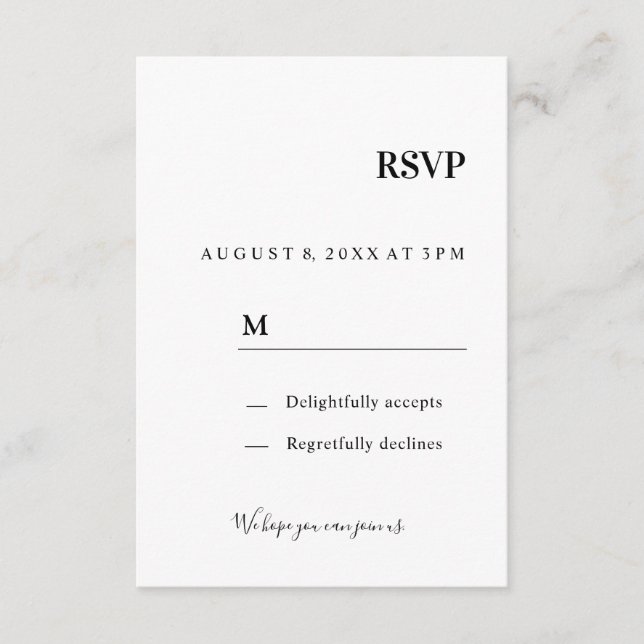 D'accompagnement Carte de réponse à l'invitation de mariage (RSVP) (Devant)