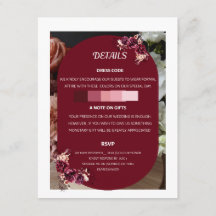 Carte de réponse avec détails de mariage floral bo