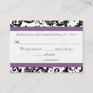 D'accompagnement Carte de réponse de mariage RSVP violet damas noir
