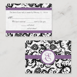 D'accompagnement Carte de réponse de mariage RSVP violet damas noir