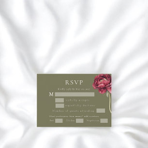 D'accompagnement Carte de réponse florale Pivoine Vert Olive