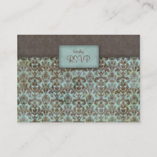 D'accompagnement Carte de réponse mariage damask bleu bleu marron