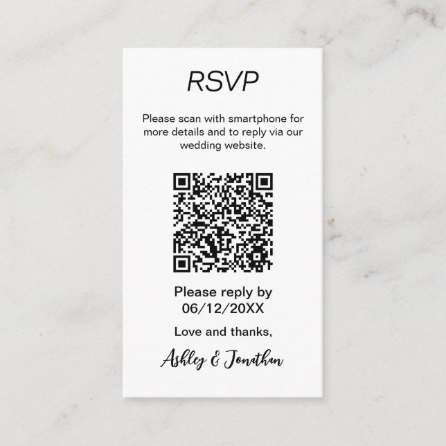 D'accompagnement Carte de réponse QR Code simple moderne incluse (Devant)