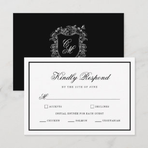 D'accompagnement Carte de réponse RSVP noir et blanc Vintage Garden