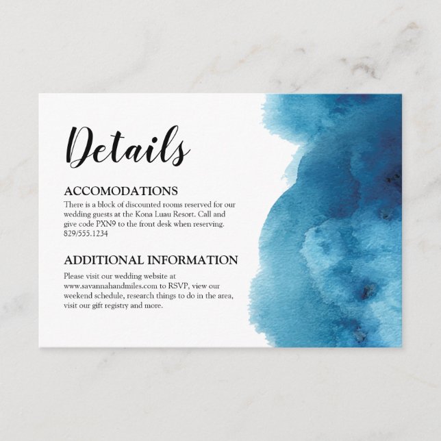 D'accompagnement Carte Détails de l'aquarelle océan à vague bleue I (Devant)