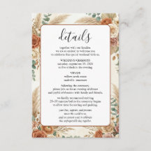 Carte d'information de mariage bohème florale