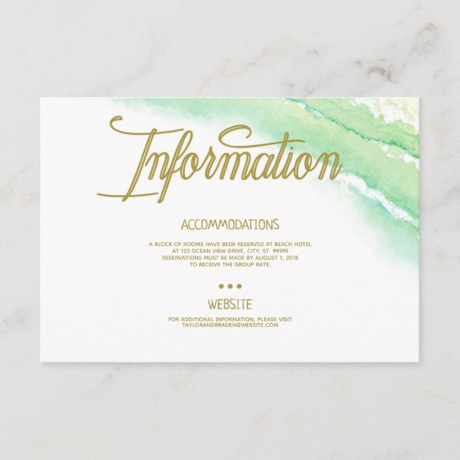 D'accompagnement Carte d'information de mariage de destination trop (Devant)