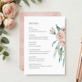 D'accompagnement Carte d'information de mariage Rose Rose Pâle